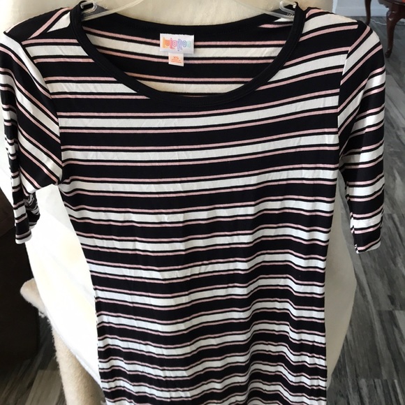 LULAROE PINK, BLACK, WHITE STRIPES DRESS BY SIZE SMALL - Picture 3 of 4